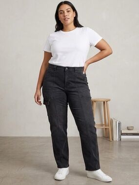 Time and Tru Black High Rise Seamed Cargo Utility Jeans Sz 12 NWOT
